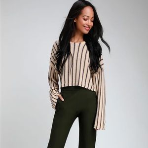 Navy blue and beige striped wide sleeve crop